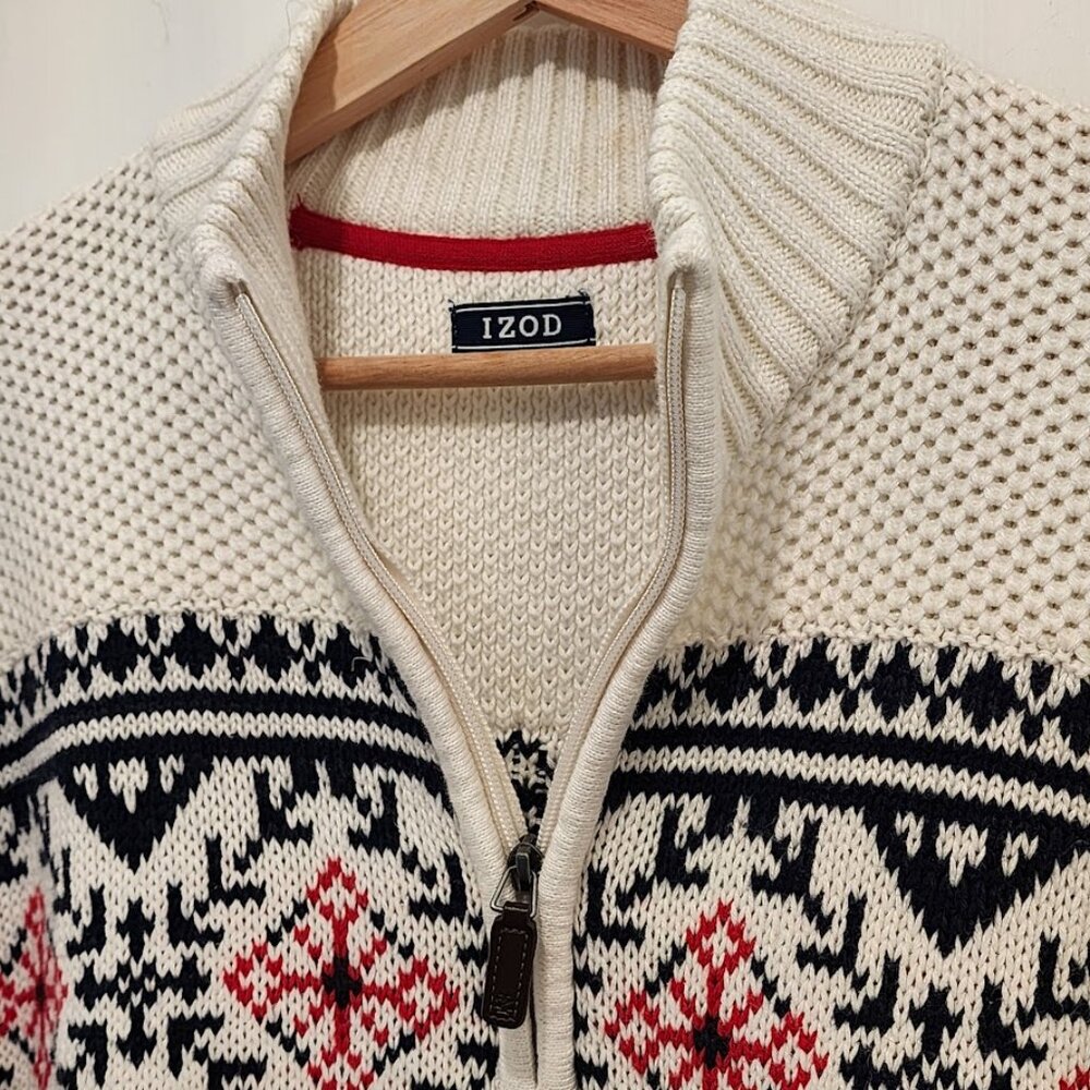 IZOD Fair Isle White 1/4 Zip Sweater Men's Size XL - Picture 4 of 8